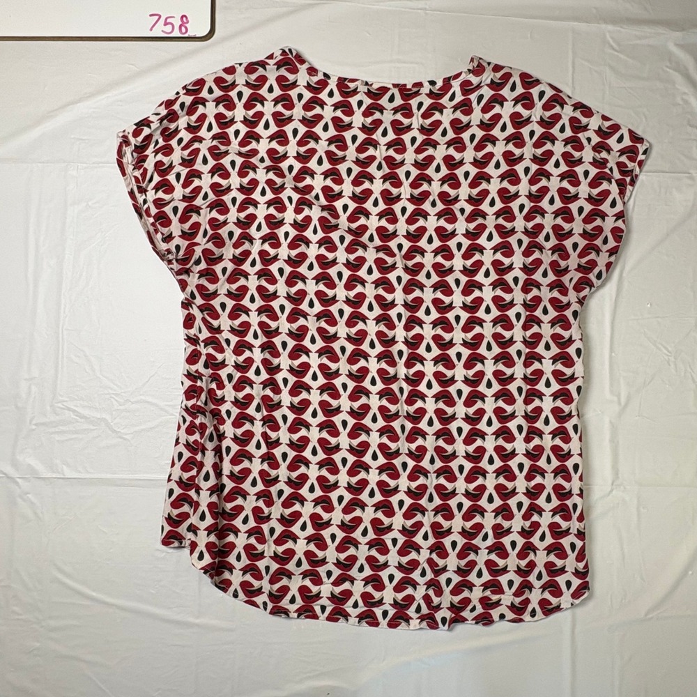 Style & Co Petite Small Red Black Geometric Rayon High Low Scoop Neck Blouse PS - Picture 4 of 6